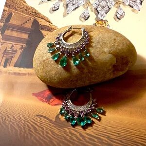 Sterling Silver Chandelier Multicolor Stones Earrings